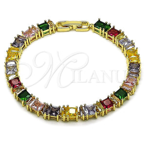 Pulsera Tennis 03.283.0531.1.07 Oro Laminado, Diseño de Baguette, con Multicolor Zirconia Cubica, Pulido, Tono Dorado (Thickness, 7 Inches Length)