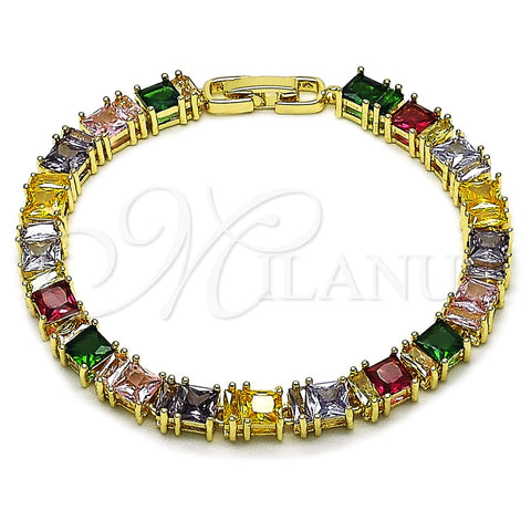 Pulsera Tennis 03.283.0531.1.07 Oro Laminado, Diseño de Baguette, con Multicolor Zirconia Cubica, Pulido, Tono Dorado (Thickness, 7 Inches Length)