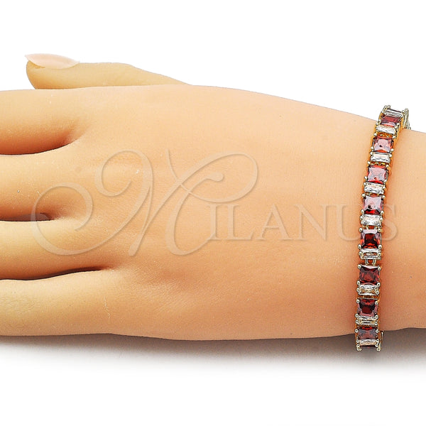 Pulsera Tennis 03.283.0531.2.07 Oro Laminado, Diseño de Baguette, con Granate and Blanca Zirconia Cubica, Pulido, Tono Dorado (Thickness, 7 Inches Length)