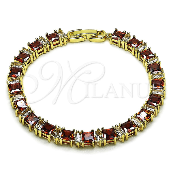 Pulsera Tennis 03.283.0531.2.07 Oro Laminado, Diseño de Baguette, con Granate and Blanca Zirconia Cubica, Pulido, Tono Dorado (Thickness, 7 Inches Length)