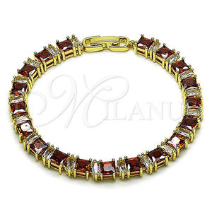 Pulsera Tennis 03.283.0531.2.07 Oro Laminado, Diseño de Baguette, con Granate and Blanca Zirconia Cubica, Pulido, Tono Dorado (Thickness, 7 Inches Length)