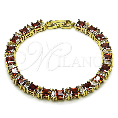 Pulsera Tennis 03.283.0531.2.07 Oro Laminado, Diseño de Baguette, con Granate and Blanca Zirconia Cubica, Pulido, Tono Dorado (Thickness, 7 Inches Length)