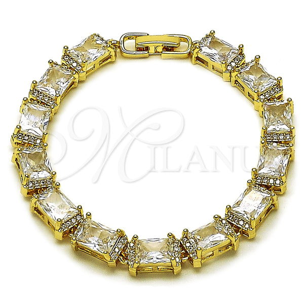 Pulsera Tennis 03.283.0537.07 Oro Laminado, Diseño de Baguette, con Blanca Zirconia Cubica and Blanca Micro Pave, Pulido, Tono Dorado (Thickness, 7 Inches Length)