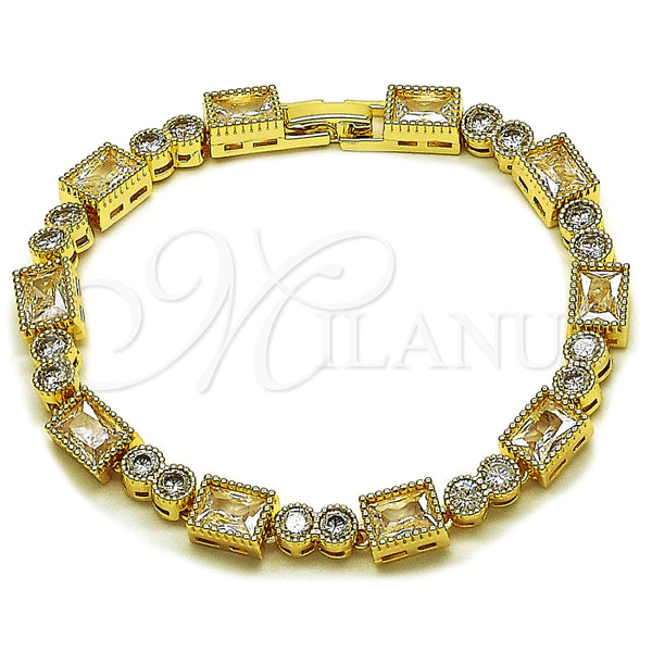 Pulsera Tennis 03.283.0540.08 Oro Laminado, Diseño de Baguette, con Blanca Zirconia Cubica, Pulido, Tono Dorado (07 MM Thickness, 8 Inches Length)