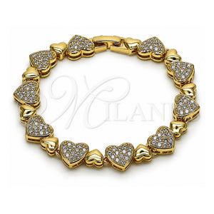 Pulsera Tennis 03.283.0541.07 Oro Laminado, Diseño de Corazón, con Zirconia Cubica Blanca, Pulido, Tono Dorado (Grosor 09.4 MM, 7 Pulgadas de Largo)