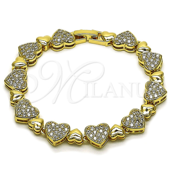 Pulsera Tennis 03.283.0541.07 Oro Laminado, Diseño de Corazón, con Zirconia Cubica Blanca, Pulido, Tono Dorado (Grosor 09.4 MM, 7 Pulgadas de Largo)