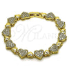 Pulsera Tennis 03.283.0541.07 Oro Laminado, Diseño de Corazón, con Zirconia Cubica Blanca, Pulido, Tono Dorado (Grosor 09.4 MM, 7 Pulgadas de Largo)
