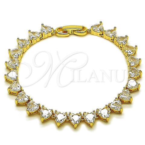 Pulsera Tennis 03.283.0542.07 Oro Laminado, Diseño de Corazon, con Zirconia Cubica Blanca, Pulido, Dorado