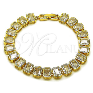 Pulsera Tennis 03.283.0545.07 Oro Laminado, Diseño de Baguette, con Blanca Zirconia Cubica, Pulido, Tono Dorado (Thickness, 7 Inches Length)