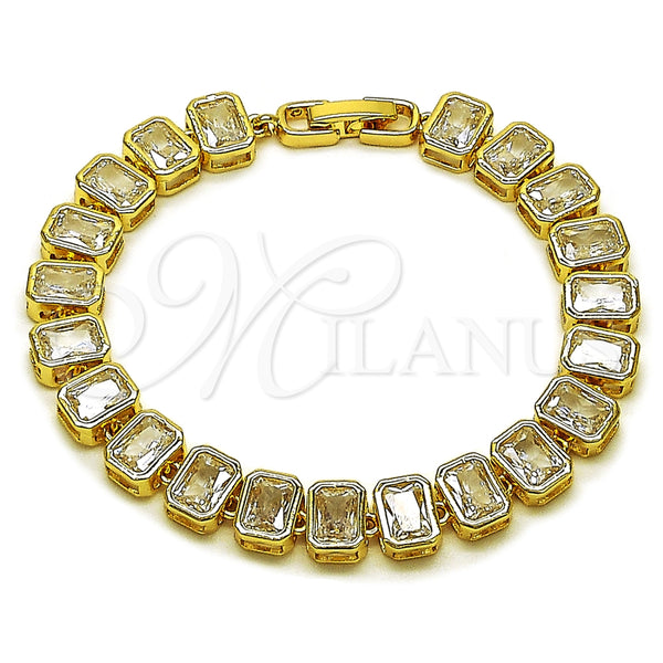 Pulsera Tennis 03.283.0545.07 Oro Laminado, Diseño de Baguette, con Blanca Zirconia Cubica, Pulido, Tono Dorado (Thickness, 7 Inches Length)