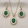 Juego de Arete y Dije de Adulto 10.438.0004.1 Oro Laminado, Diseño de Cluster, con Verde and Blanca Zirconia Cubica, Pulido, Tono Dorado