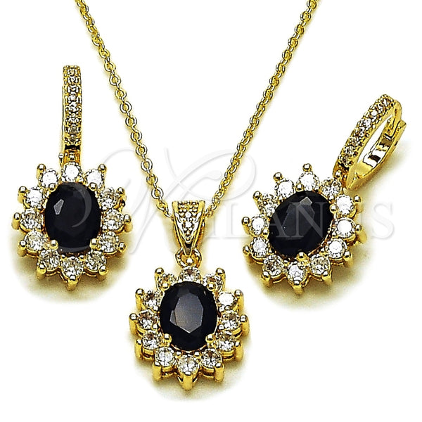 Juego de Arete y Dije de Adulto 10.438.0004.3 Oro Laminado, Diseño de Cluster, con Negro and Blanca Zirconia Cubica, Pulido, Tono Dorado