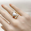 Anillo Multi Piedra 01.438.0002 Oro Laminado, Diseño de Corazón, con Madre Perla Marfil, Pulido, Tono Dorado (Talla Unica)