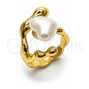 Anillo Multi Piedra 01.438.0002 Oro Laminado, Diseño de Corazón, con Madre Perla Marfil, Pulido, Tono Dorado (Talla Unica)