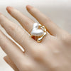 Anillo Multi Piedra 01.438.0003 Oro Laminado, Diseño de Corazón, con Madre Perla Marfil, Pulido, Tono Dorado (Talla Unica)