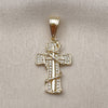 Dije Religioso 05.438.0002 Oro Laminado, Diseño de Cruz, con Blanca Micro Pave, Pulido, Tono Dorado