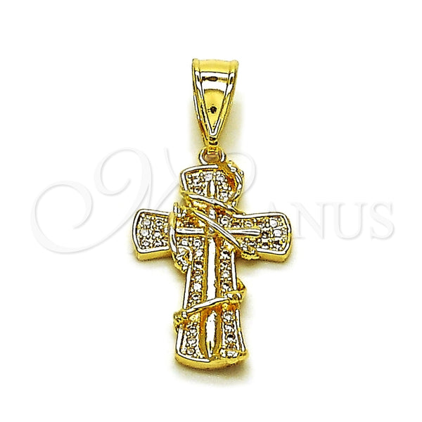 Dije Religioso 05.438.0002 Oro Laminado, Diseño de Cruz, con Blanca Micro Pave, Pulido, Tono Dorado