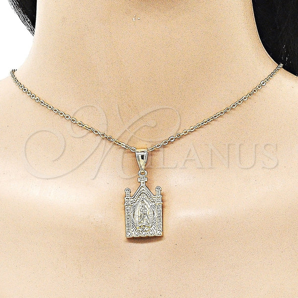 Dije Religioso 05.438.0005 Oro Laminado, Diseño de Guadalupe, con Blanca Micro Pave, Pulido, Tono Dorado