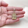 Dije Religioso 05.438.0005 Oro Laminado, Diseño de Guadalupe, con Blanca Micro Pave, Pulido, Tono Dorado