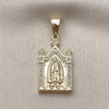 Dije Religioso 05.438.0005 Oro Laminado, Diseño de Guadalupe, con Blanca Micro Pave, Pulido, Tono Dorado