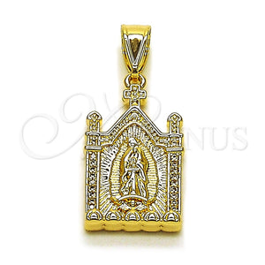 Dije Religioso 05.438.0005 Oro Laminado, Diseño de Guadalupe, con Blanca Micro Pave, Pulido, Tono Dorado