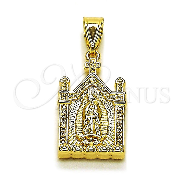Dije Religioso 05.438.0005 Oro Laminado, Diseño de Guadalupe, con Blanca Micro Pave, Pulido, Tono Dorado