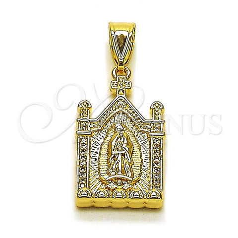 Dije Religioso 05.438.0005 Oro Laminado, Diseño de Guadalupe, con Blanca Micro Pave, Pulido, Tono Dorado