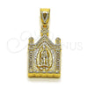 Dije Religioso 05.438.0005 Oro Laminado, Diseño de Guadalupe, con Blanca Micro Pave, Pulido, Tono Dorado