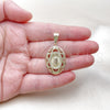 Dije Religioso 05.438.0008 Oro Laminado, Diseño de Guadalupe, con Blanca Zirconia Cubica, Pulido, Tono Dorado