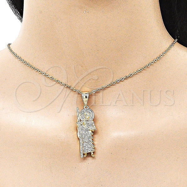 Dije Religioso 05.438.0009 Oro Laminado, Diseño de San Judas, con Blanca Zirconia Cubica, Pulido, Tono Dorado
