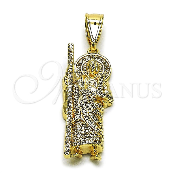 Dije Religioso 05.438.0009 Oro Laminado, Diseño de San Judas, con Blanca Zirconia Cubica, Pulido, Tono Dorado