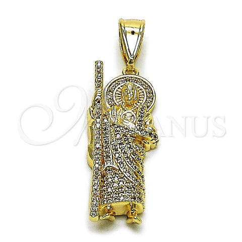 Dije Religioso 05.438.0009 Oro Laminado, Diseño de San Judas, con Blanca Zirconia Cubica, Pulido, Tono Dorado
