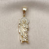 Dije Religioso 05.438.0010 Oro Laminado, Diseño de San Judas, con Blanca Zirconia Cubica, Pulido, Tono Dorado