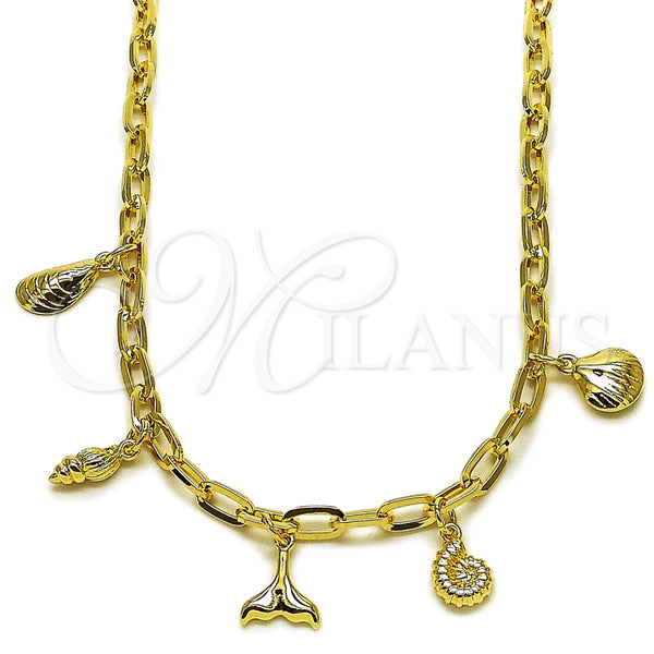 Gargantilla Elegante 04.63.1449.16 Oro Laminado, Diseño de Concha y Caracol, Pulido, Tono Dorado (Grosor 04.3 MM, 16 Pulgadas de Largo)