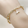 Pulsera de Dije 04.63.1449.07 Oro Laminado, Diseño de Concha y Caracol, Pulido, Tono Dorado (Grosor 04.3 MM, 8 Pulgadas de Largo)