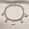 Pulsera de Dije 04.63.1449.07 Oro Laminado, Diseño de Concha y Caracol, Pulido, Tono Dorado (Grosor 04.3 MM, 8 Pulgadas de Largo)