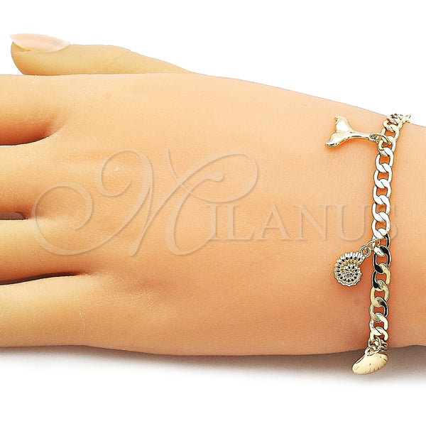 Pulsera de Dije 03.63.2299.07 Oro Laminado, Diseño de Concha y Caracol, Pulido, Tono Dorado (Thickness, 8 Inches Length)