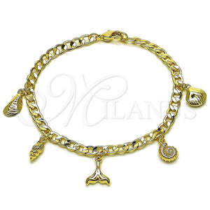 Pulsera de Dije 03.63.2299.07 Oro Laminado, Diseño de Concha y Caracol, Pulido, Tono Dorado (Thickness, 8 Inches Length)