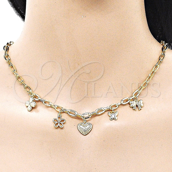 Gargantilla Elegante 04.63.1450.16 Oro Laminado, Diseño de Corazón y Mariposa, Pulido, Tono Dorado (Thickness, 16 Inches Length)