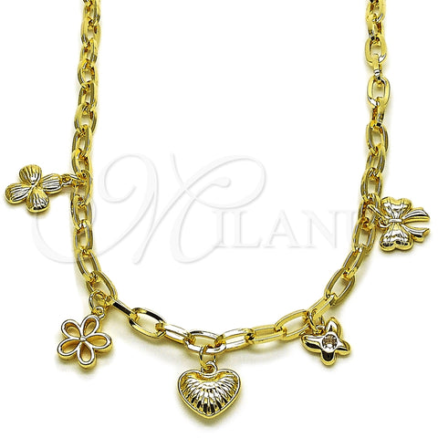 Gargantilla Elegante 04.63.1450.16 Oro Laminado, Diseño de Corazón y Mariposa, Pulido, Tono Dorado (Thickness, 16 Inches Length)