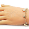 Pulsera de Dije 04.63.1450.07 Oro Laminado, Diseño de Corazón y Flor, Pulido, Tono Dorado (Thickness, 8 Inches Length)