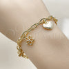 Pulsera de Dije 04.63.1450.07 Oro Laminado, Diseño de Corazón y Flor, Pulido, Tono Dorado (Thickness, 8 Inches Length)