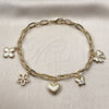 Pulsera de Dije 04.63.1450.07 Oro Laminado, Diseño de Corazón y Flor, Pulido, Tono Dorado (Thickness, 8 Inches Length)