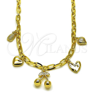 Gargantilla Elegante 04.63.1451.16 Oro Laminado, Diseño de Cereza y Corazón, Pulido, Tono Dorado (Grosor 04.3 MM, 16 Pulgadas de Largo)