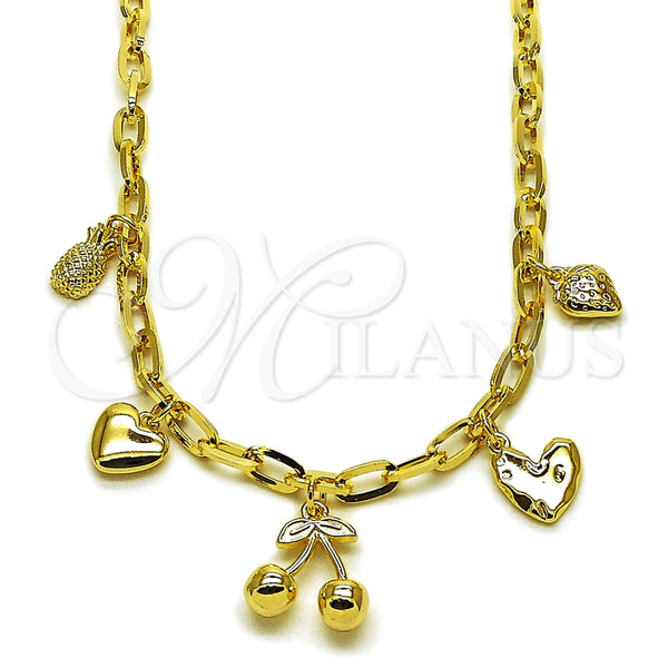 Gargantilla Elegante 04.63.1451.16 Oro Laminado, Diseño de Cereza y Corazón, Pulido, Tono Dorado (Grosor 04.3 MM, 16 Pulgadas de Largo)