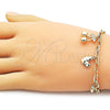 Pulsera de Dije 04.63.1451.07 Oro Laminado, Diseño de Cereza y Corazón, Pulido, Tono Dorado (Grosor 04.3 MM, 8 Pulgadas de Largo)