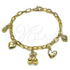 Pulsera de Dije 04.63.1451.07 Oro Laminado, Diseño de Cereza y Corazón, Pulido, Tono Dorado (Grosor 04.3 MM, 8 Pulgadas de Largo)