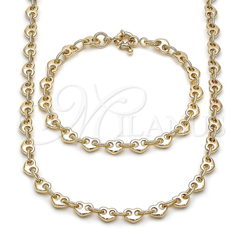 Collar y Pulsera 06.415.0010.18 Oro Laminado, Diseño de Corazón, Pulido, Tono Dorado