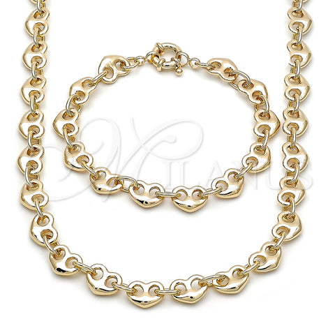 Collar y Pulsera 06.415.0011 Oro Laminado, Diseño de Corazón, Pulido, Tono Dorado