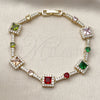 Pulsera Tennis 03.266.0054.07 Oro Laminado, Diseño de Cluster, con Zirconia Cubica Multicolor y Blanca, Pulido, Dorado